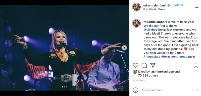 Miranda Lambert Tells TikTok Fans Why She Cried At Her First Concert Since Pandemic Began