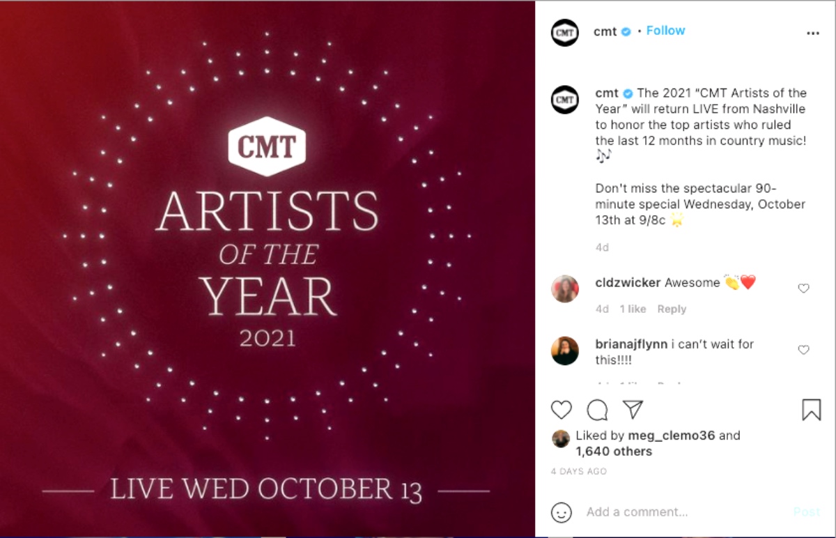 CMT's Artists of the Year Event to Be Held on October 13, Live From Nashville